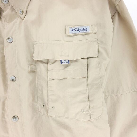 COLUMBIA PFG Bahama II Long Sleeve Button Down UPF Fishing Shirt Men Large Khaki - Picture 5 of 10